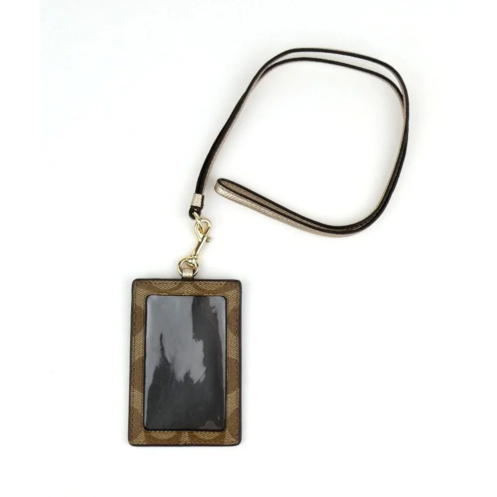 Coach Signature Khaki Brown ID Lanyard Card Holder‎